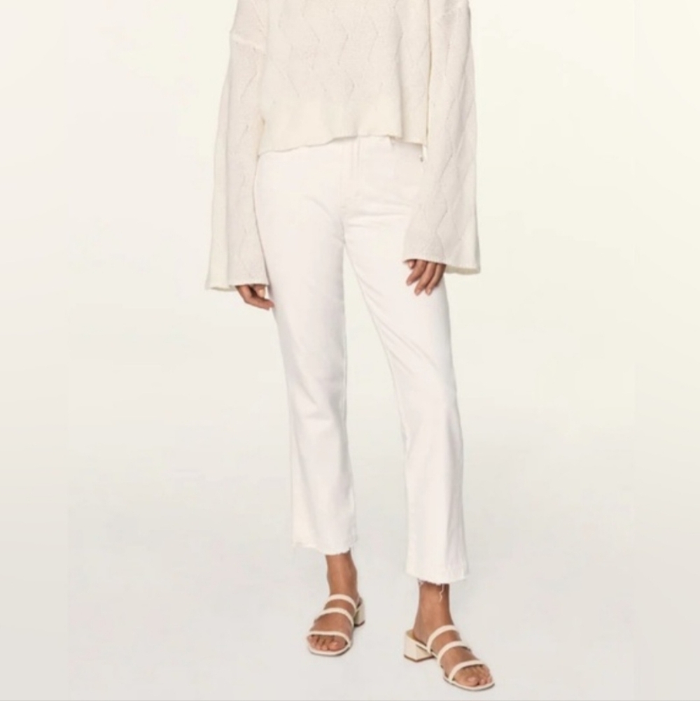 Amo White Jeans Chloe Crop White‎ Sand Cotton Blend Womens Size 27 Raw Hem